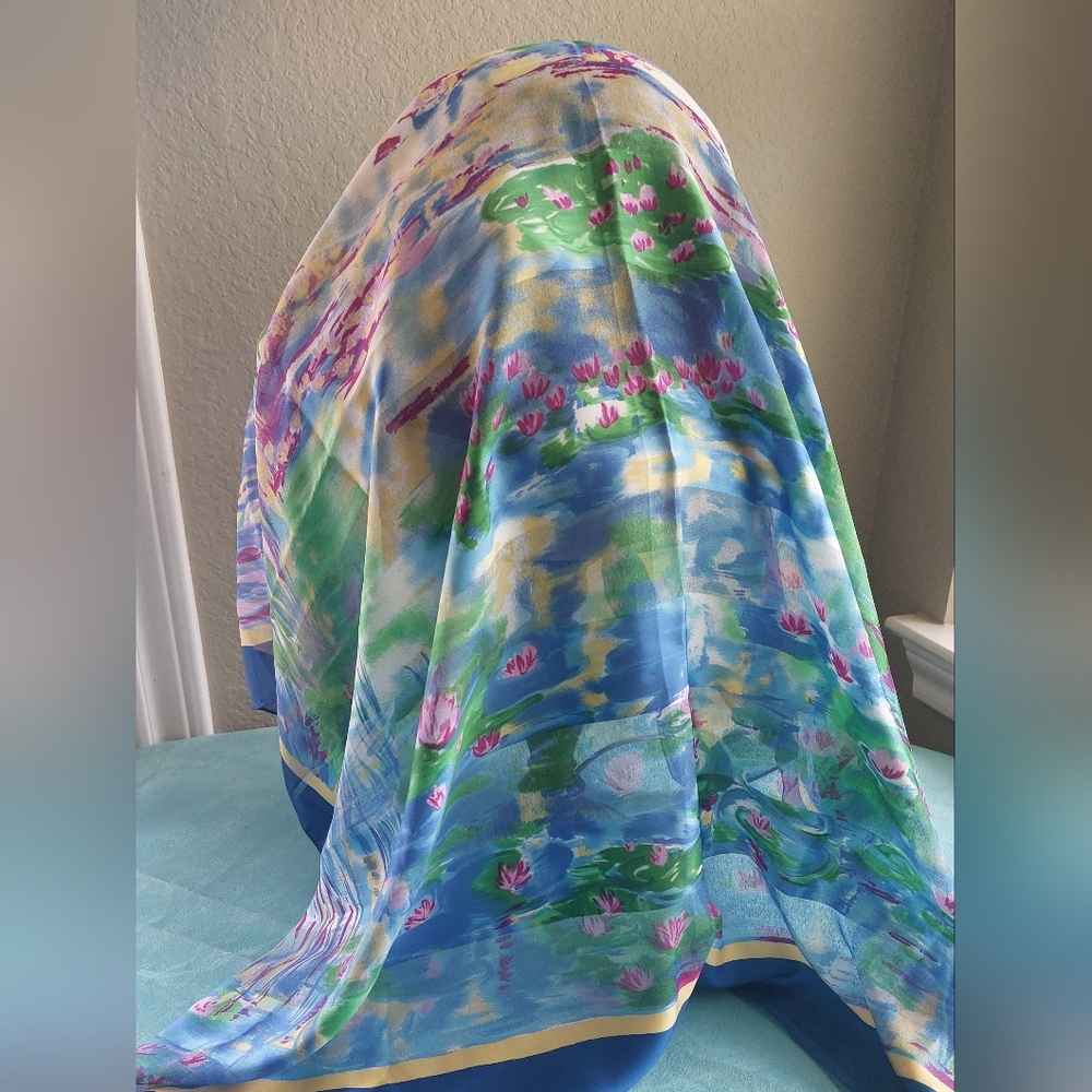Claude Monet Print Polyester Scarf, Vintage